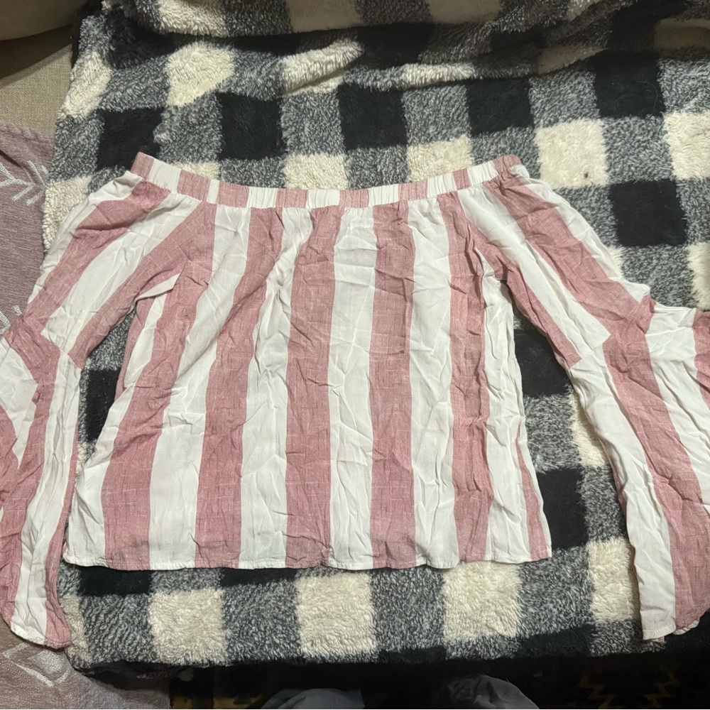 Shyanne Pink and White Off-Shoulder Blouse